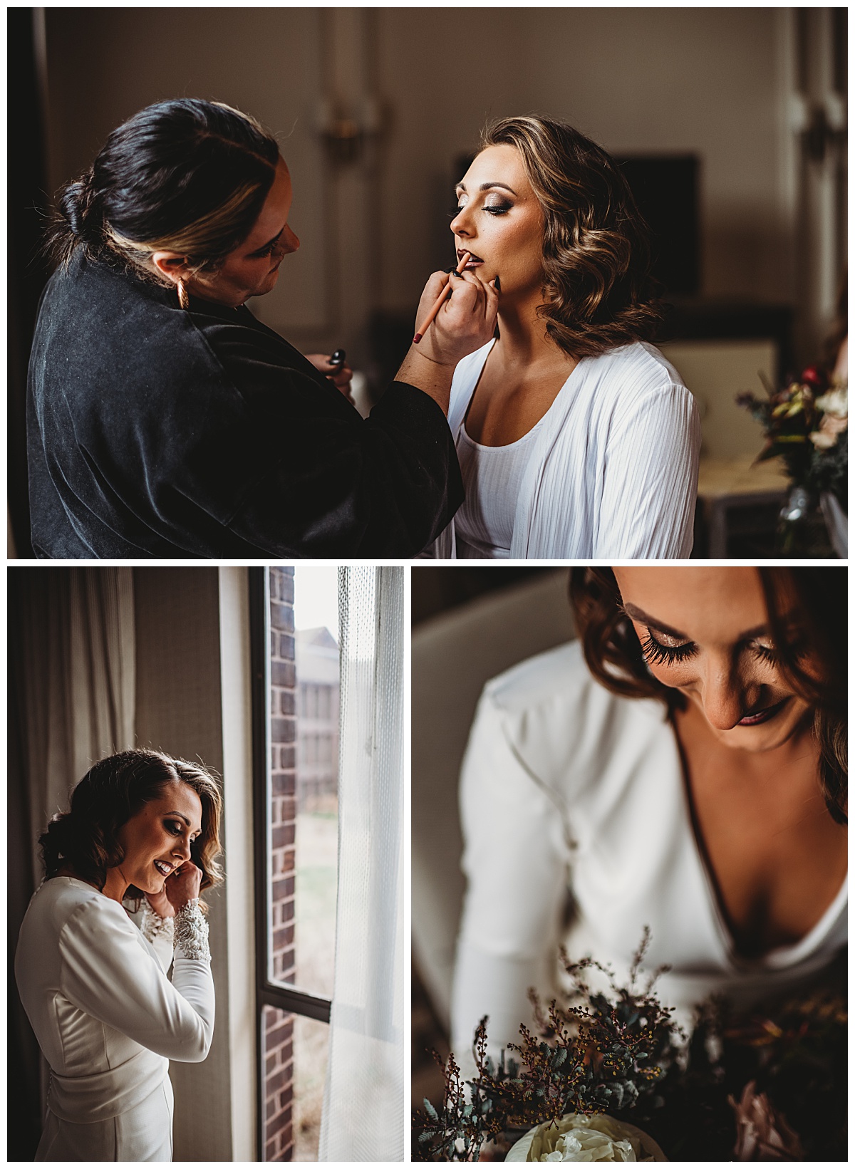 Bride getting ready pictures for a moody winter wedding in Baltimore by Brittany Dunbar Photography, a Baltimore Wedding Photographer.