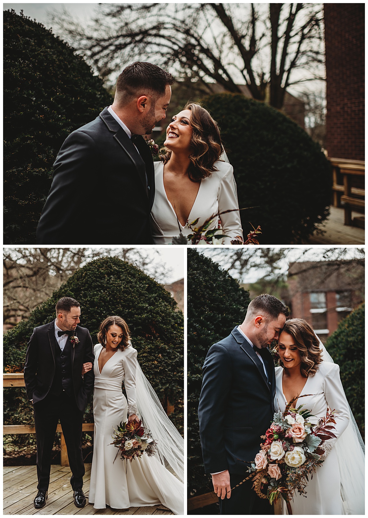 Bride and groom outdoor portraits for a moody winter wedding in Baltimore by Brittany Dunbar Photography, a Baltimore Wedding Photographer.