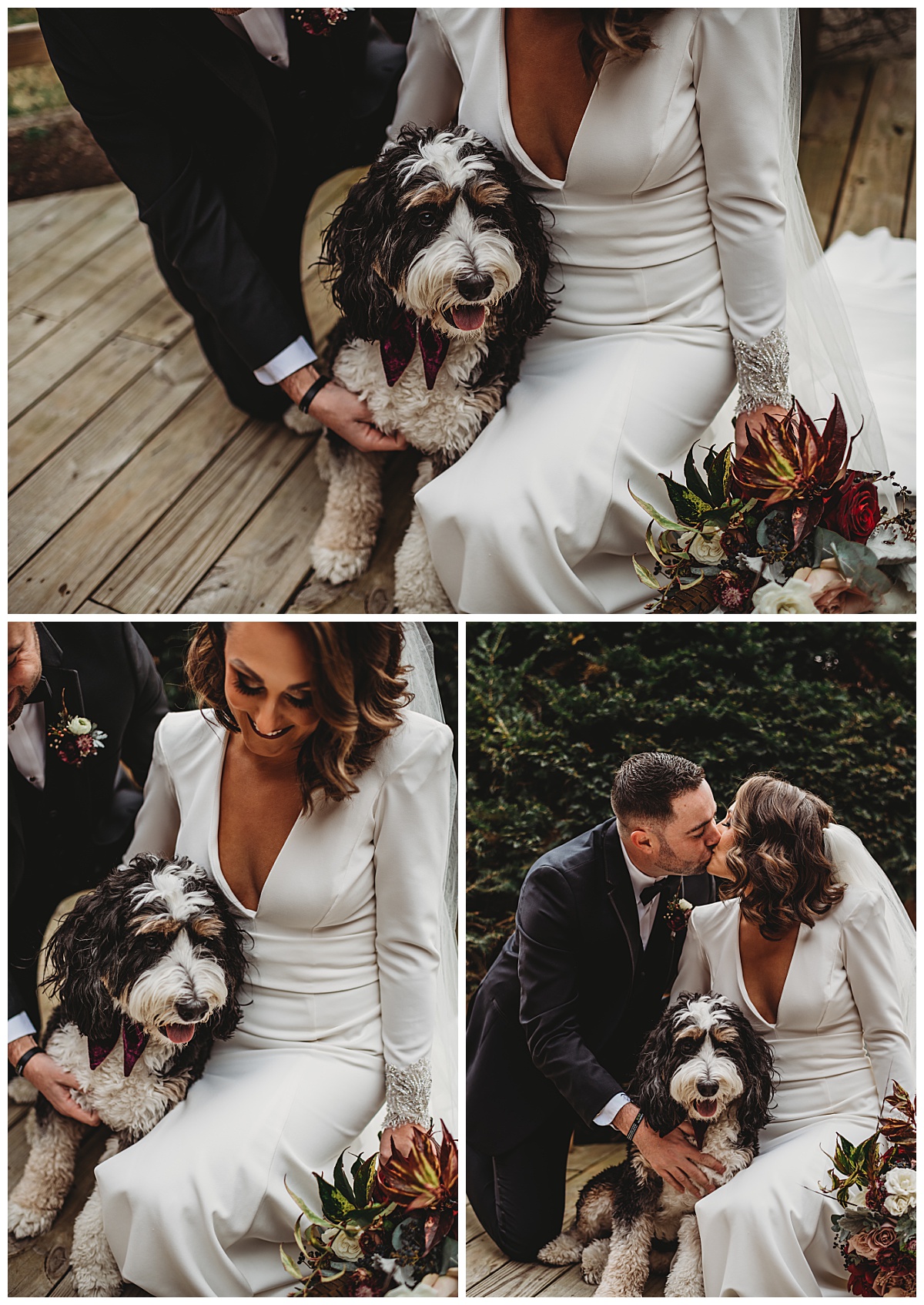 Bride and groom pictures with their dog for a moody winter wedding in Baltimore by Brittany Dunbar Photography, a Baltimore Wedding Photographer.
