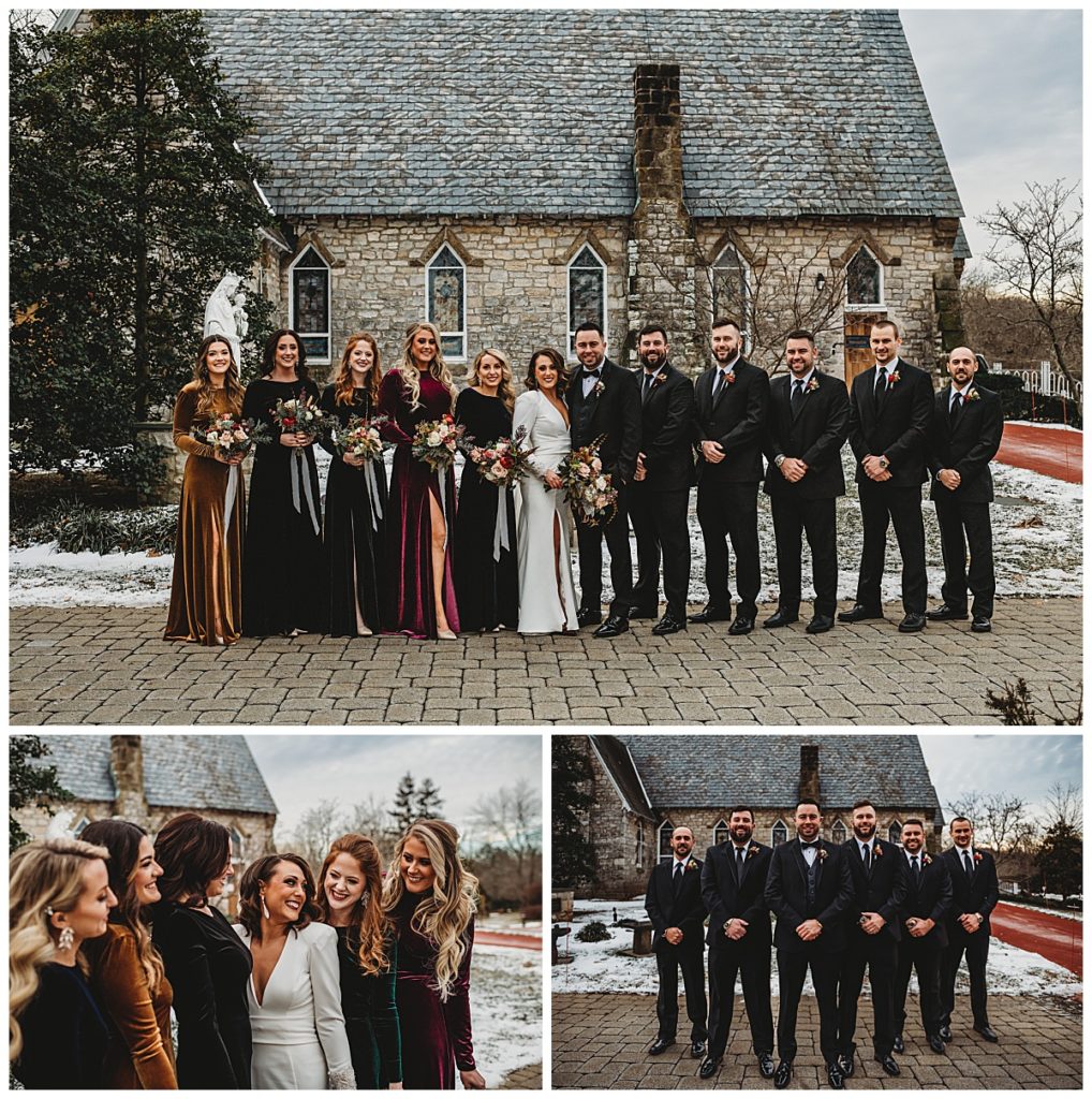 Bridal party photos for a moody winter wedding in Baltimore by Brittany Dunbar Photography, a Baltimore Wedding Photographer.
