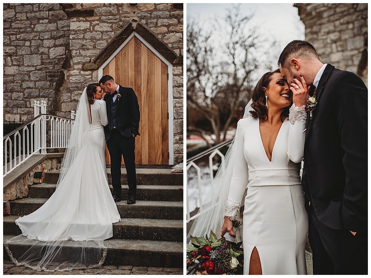 Bride and groom pictures for a moody winter wedding in Baltimore by Brittany Dunbar Photography, a Baltimore Wedding Photographer.