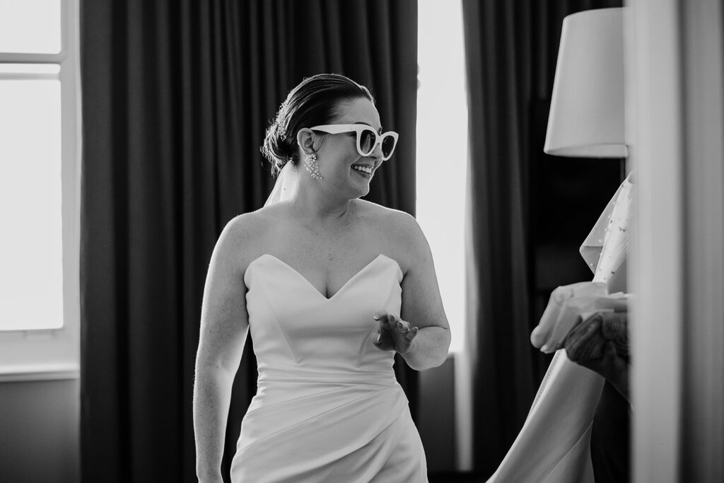 Baltimore wedding photographers capture bride wearing retro sunglasses