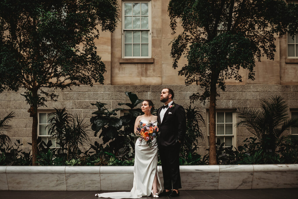 Baltimore wedding photographers capture bride and groom outdoors during bridal portraits 