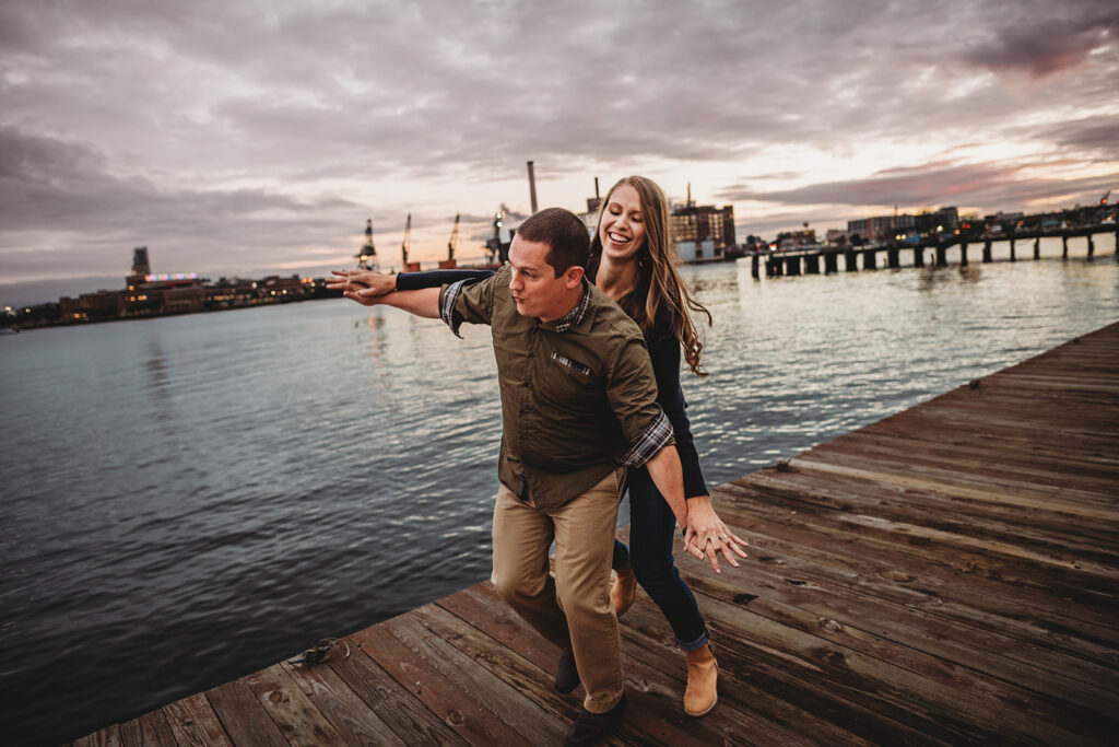 Baltimore wedding photographers capture couple during outdoor engagement session