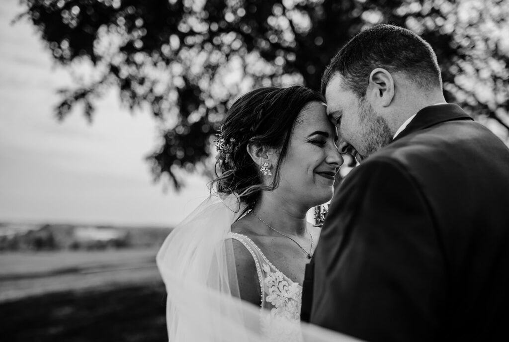 Baltimore wedding photographers capture bride and groom in black and white portraits