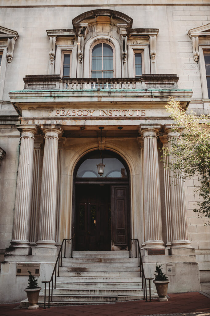 Baltimore wedding photographer captures outside of Peabody Baltimore Library
