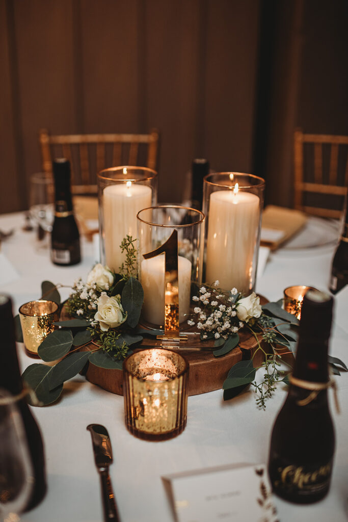 Maryland wedding photographer captures table decor at evening reception