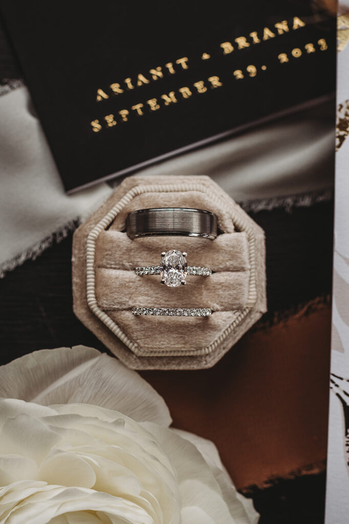 Maryland wedding photographer captures wedding rings sitting in ring box