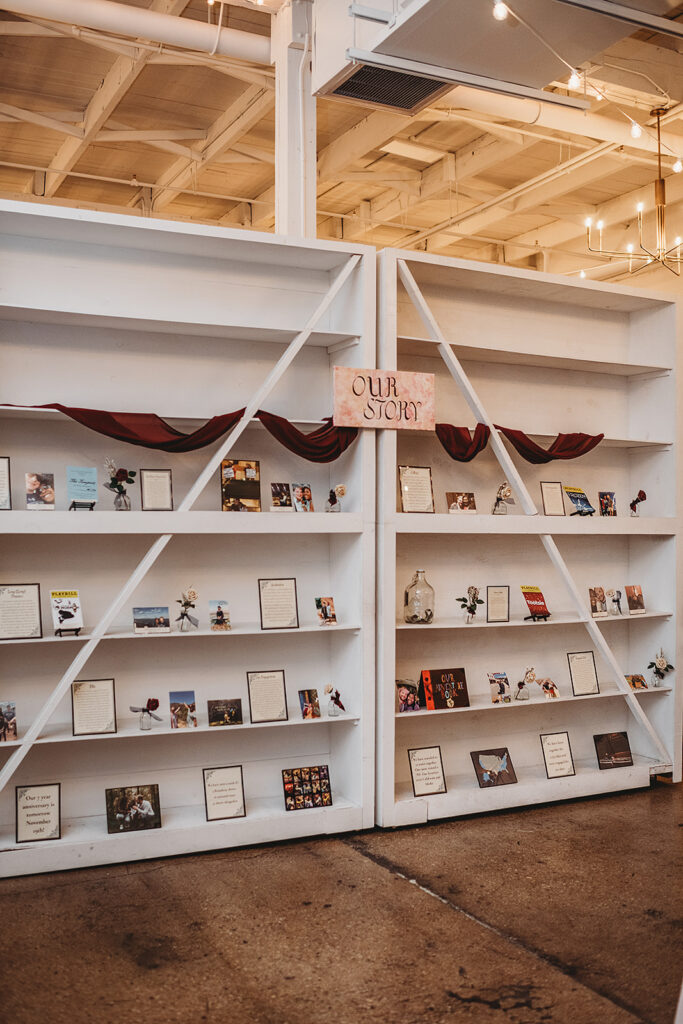 Baltimore wedding photographers capture bookshelves with books detailing their relationship